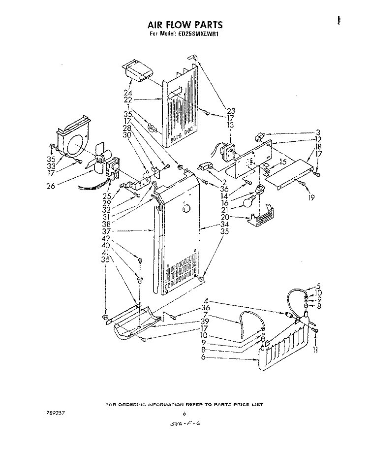 AIRFLOW Diagram and Parts List for ED25SMXLWR1  Whirlpool Refrigerator