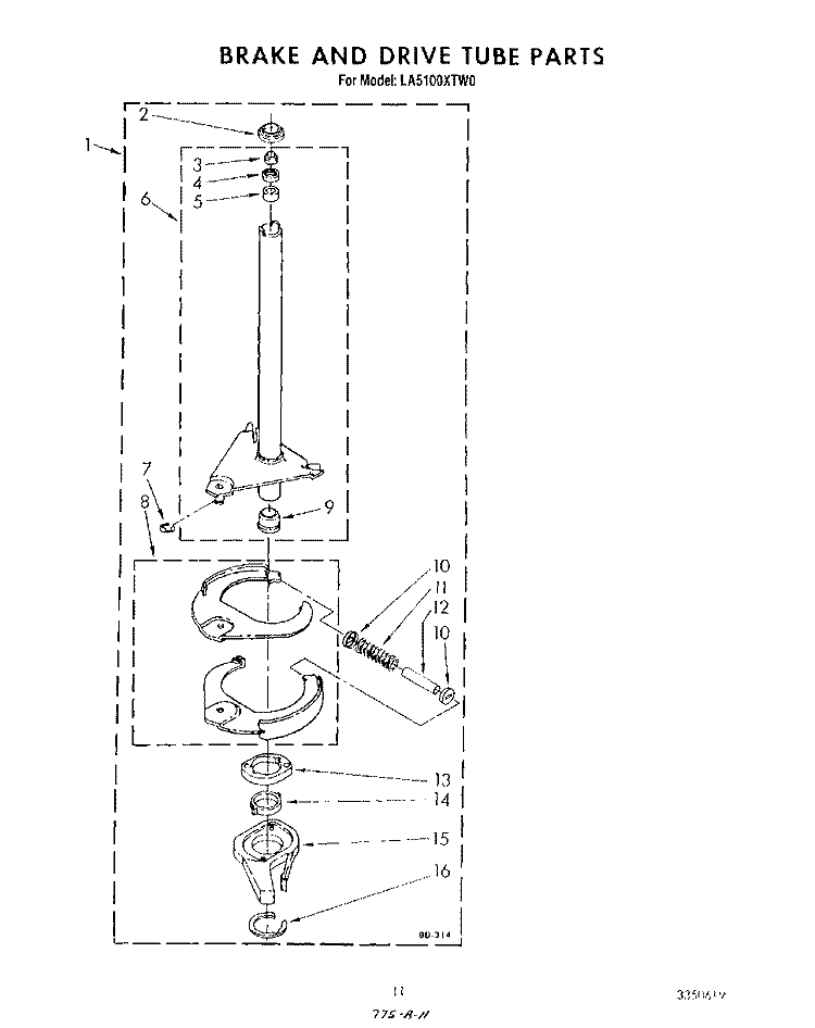 BRAKE AND DRIVE TUBE Diagram and Parts List for LA5100XTF0  Whirlpool Washer