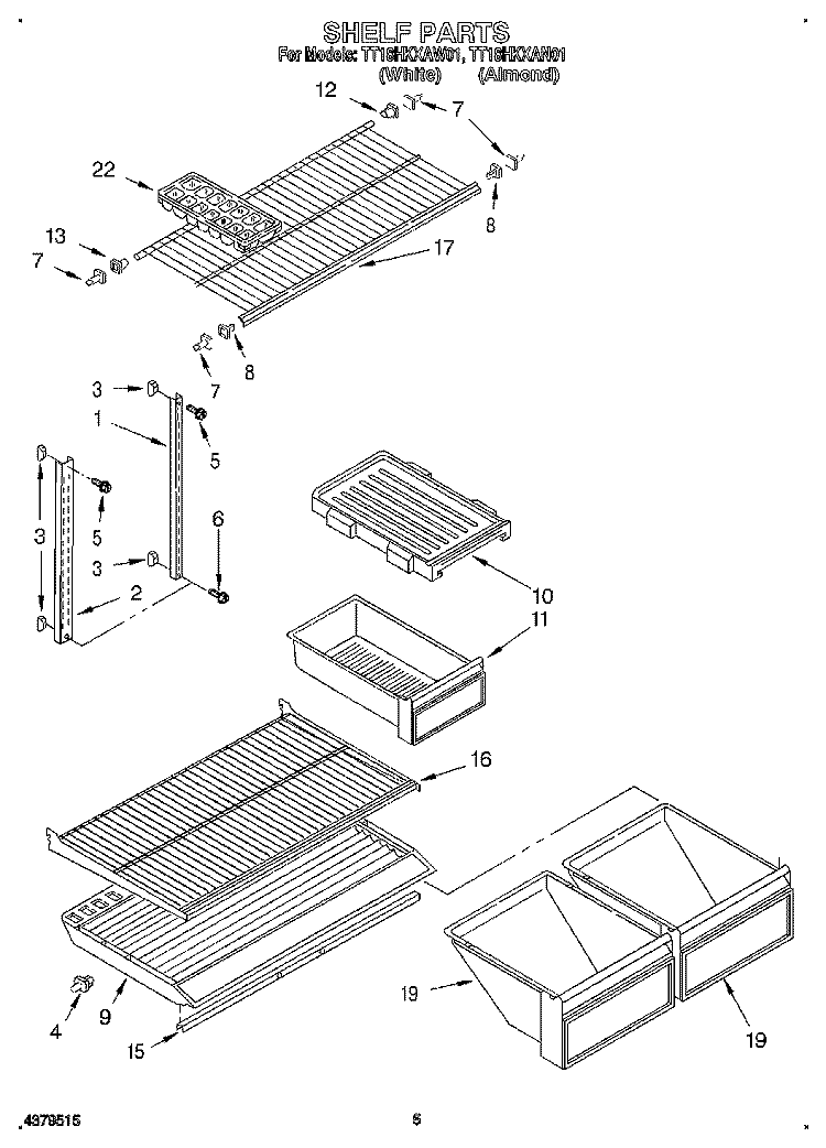 SHELF Diagram and Parts List for TT18HKXAN01  Estate Refrigerator