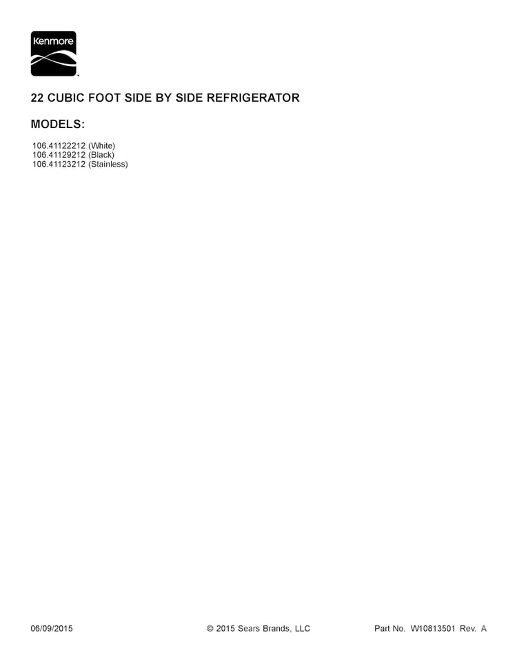 Cover Sheet Diagram and Parts List for 10641122212  Kenmore Refrigerator