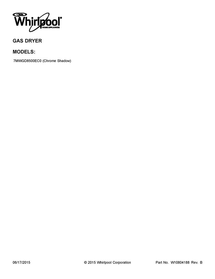 Cover Sheet Diagram and Parts List for 7MWGD8500EC0  Whirlpool Dryer