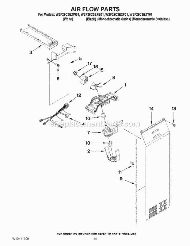AIR FLOW PARTS Diagram and Parts List for WSF26C3EXF01  Whirlpool Refrigerator