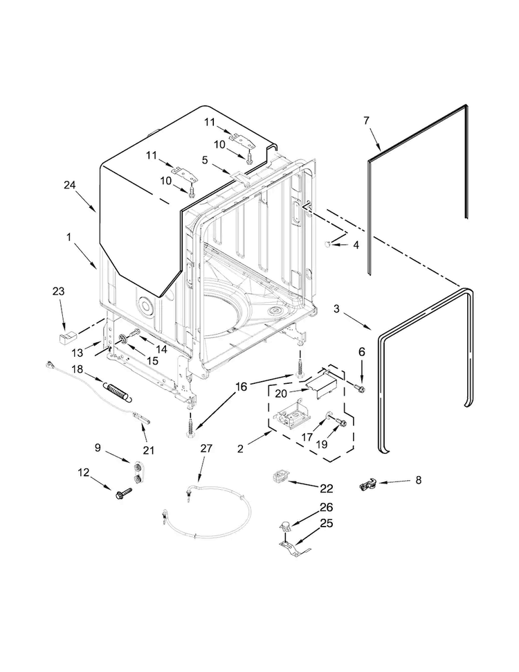 Tub And Frame Parts Diagram and Parts List for KDTE204EPA2  KitchenAid Dishwasher