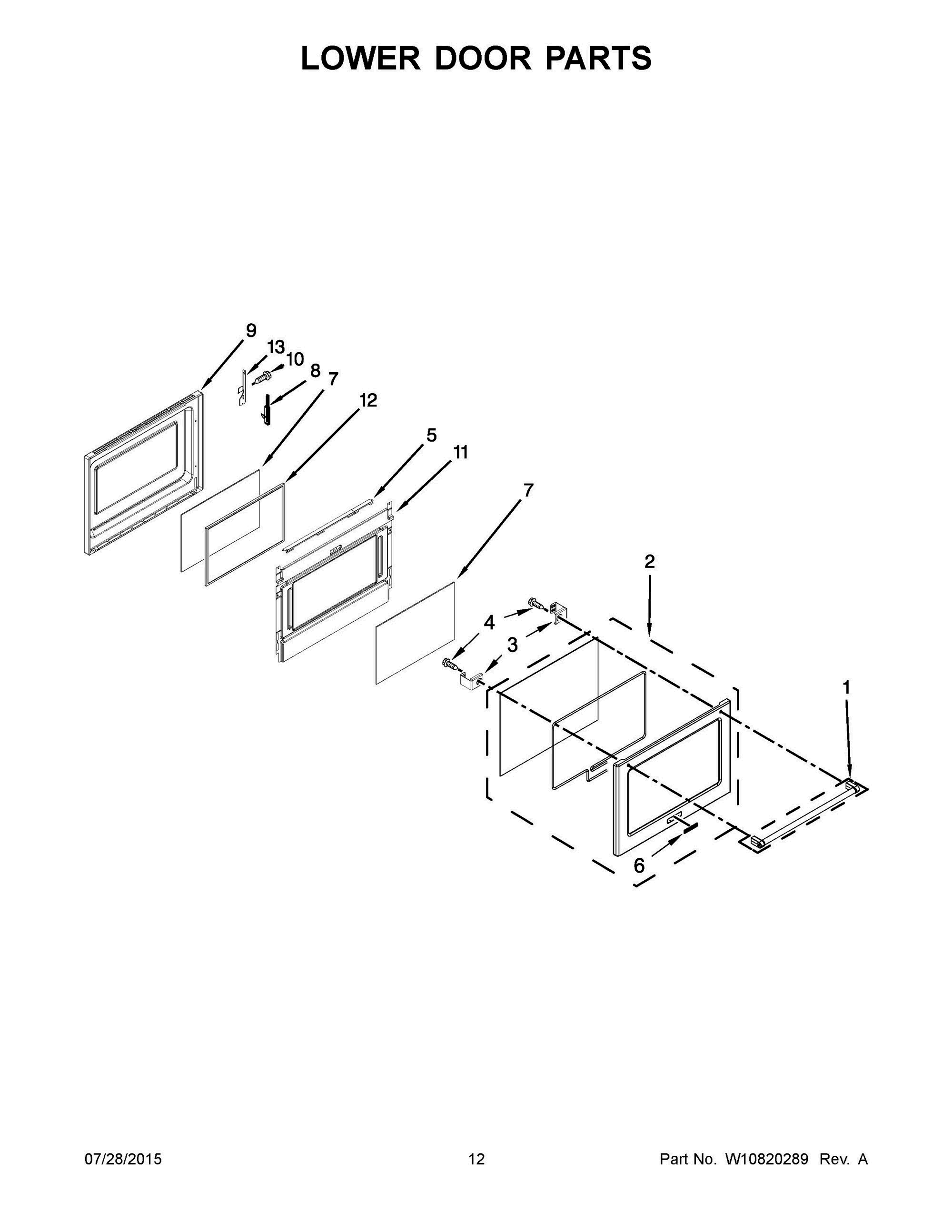 07 - LOWER DOOR PARTS Diagram and Parts List for YKFID500ESS1  Whirlpool Range