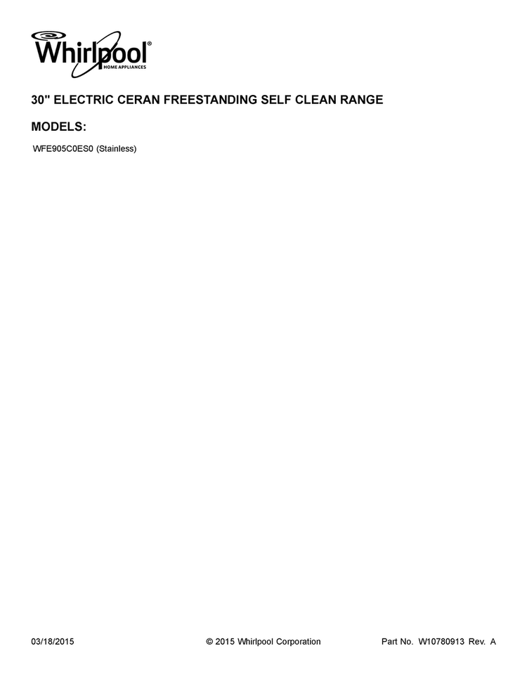 Cover Sheet Diagram and Parts List for WFE905C0ES0  Whirlpool Range