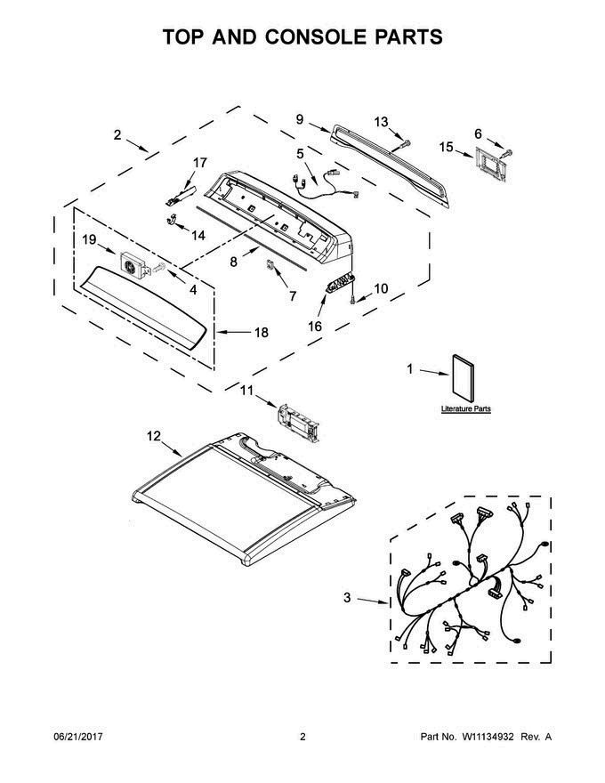 02 - Top And Console Parts Diagram and Parts List for WED8500DC4  Whirlpool Dryer