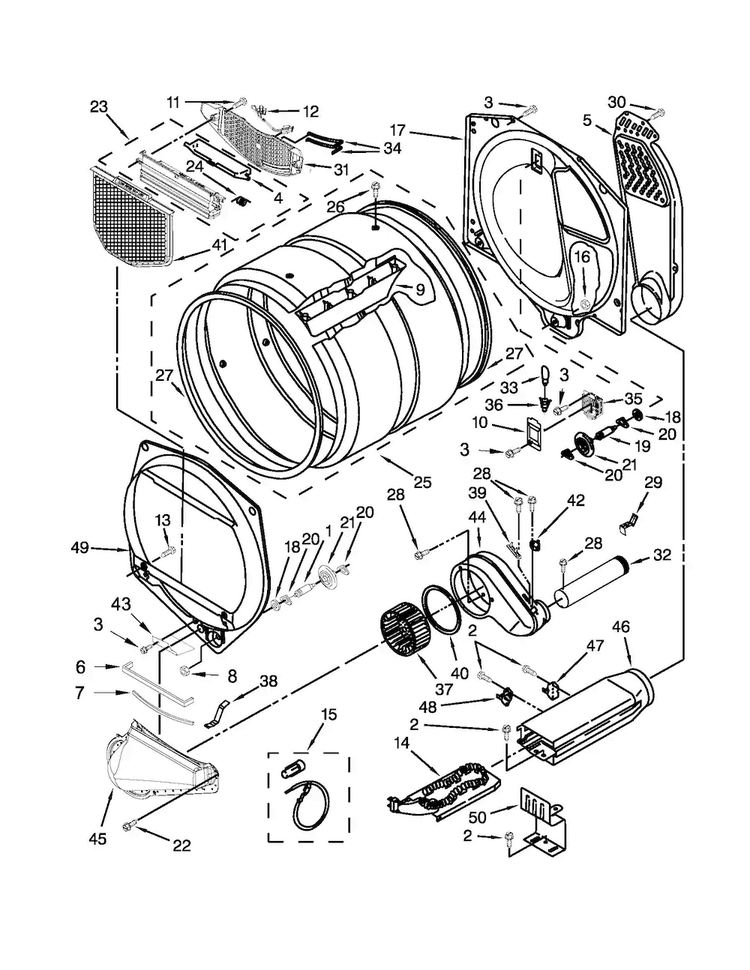 Bulkhead Parts Diagram and Parts List for 110C68012011  Kenmore Dryer