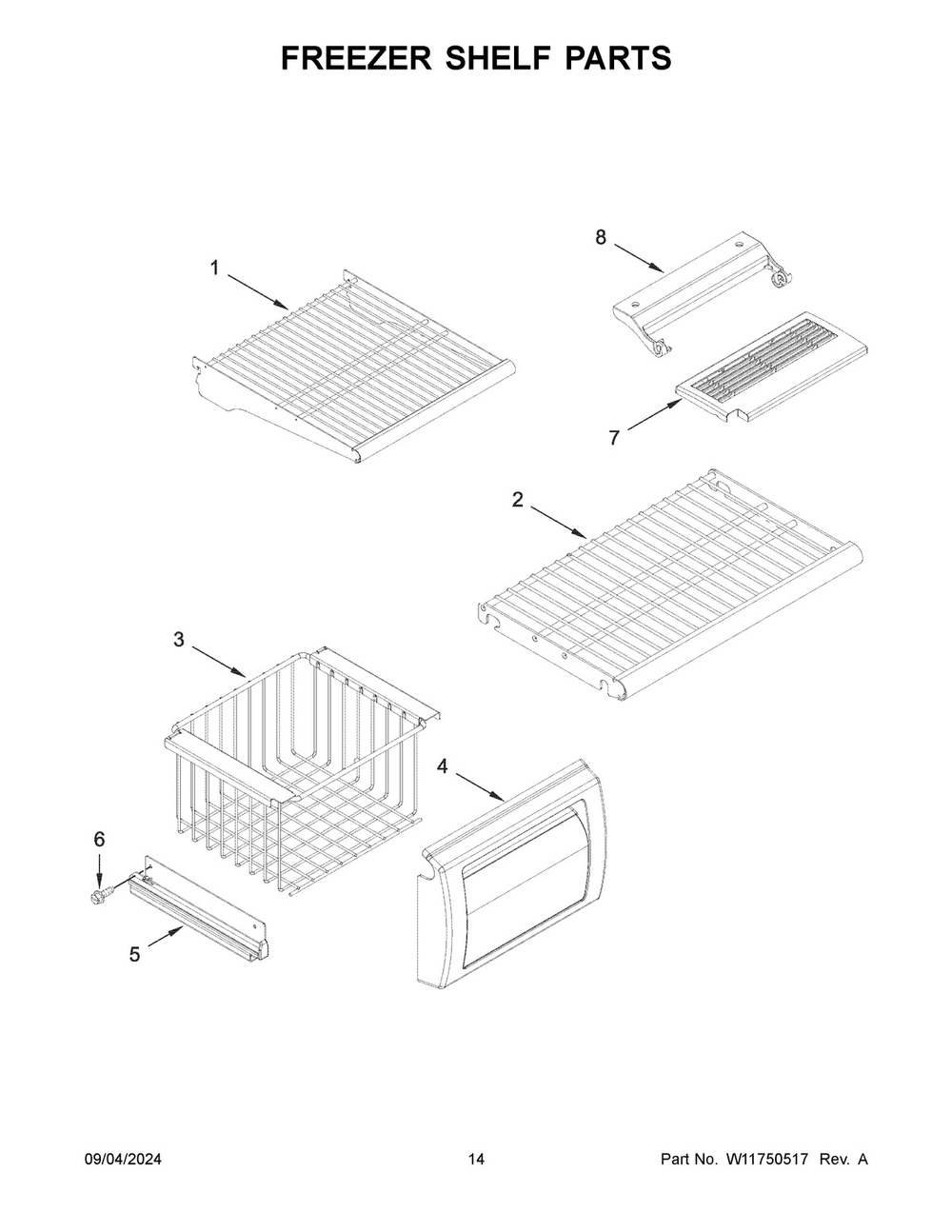 08 - Freezer Shelf Parts Diagram and Parts List for KBSD708MSS01  Whirlpool Refrigerator
