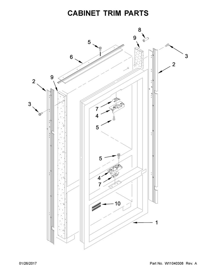 Cabinet Trim Parts Diagram and Parts List for KBFN406EPA01  KitchenAid Refrigerator
