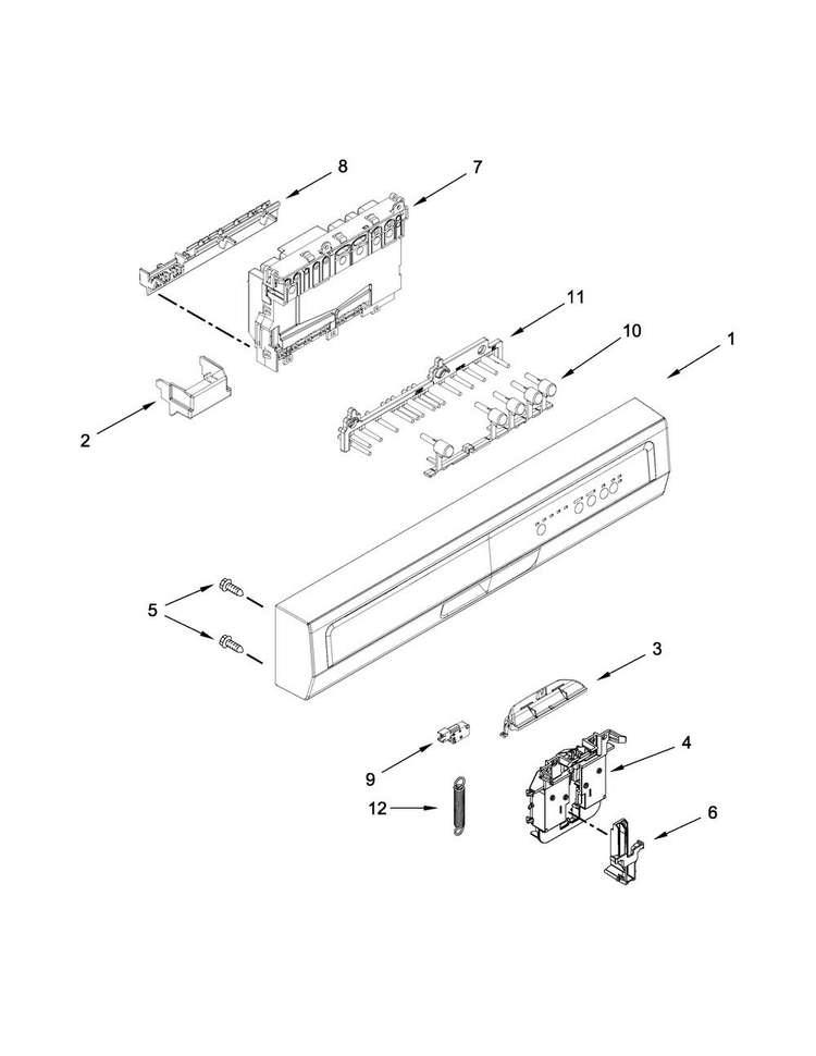 Control Panel And Latch Parts Diagram and Parts List for WDF121PAFW0  Whirlpool Dishwasher