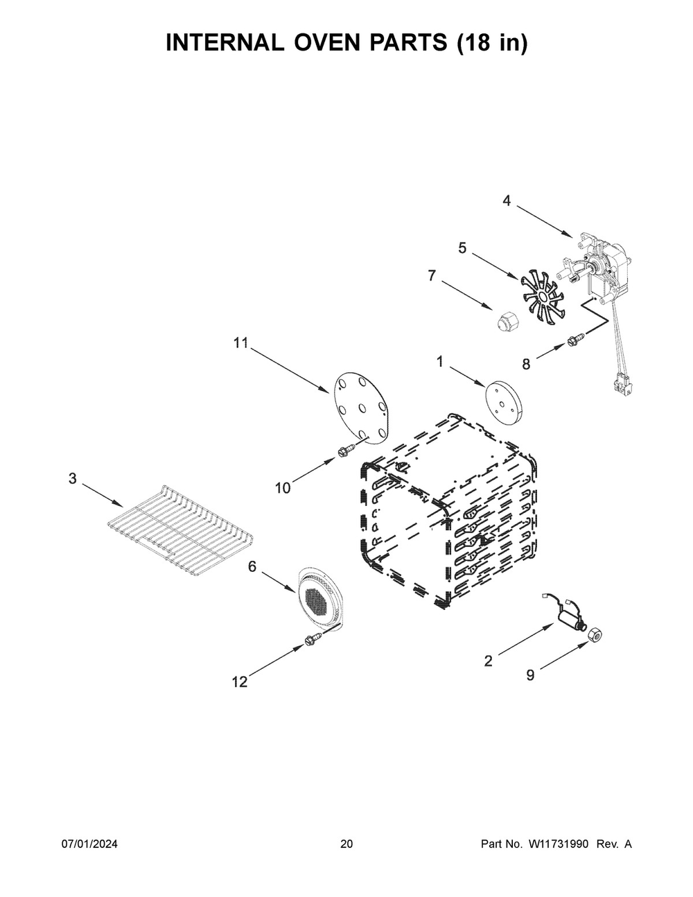 11 - Internal Oven Parts (18 In) Diagram and Parts List for KFGC558JMB07  Whirlpool Range