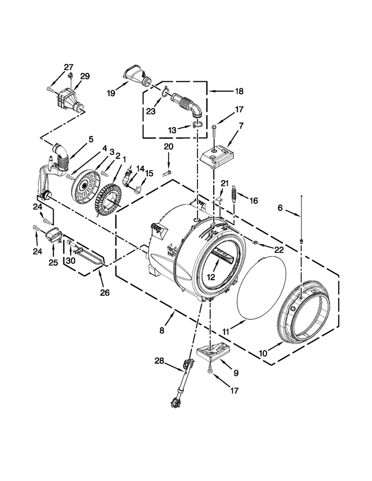 Tub And Basket Parts Diagram and Parts List for BNQ11DCANA0  Whirlpool Washer
