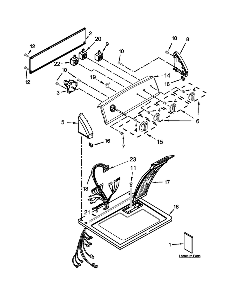 Top And Console Parts Diagram and Parts List for 11072342510  Kenmore Dryer