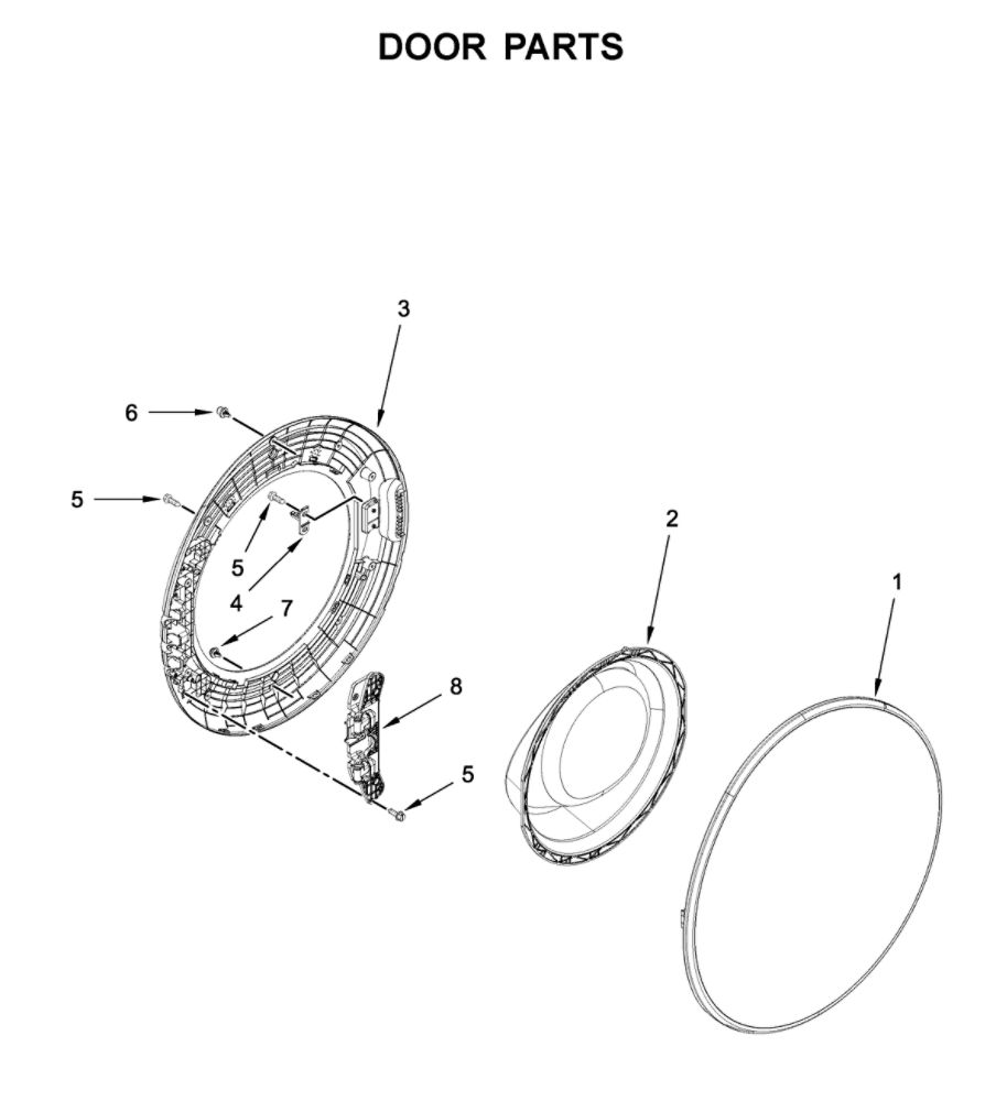 Door Parts Diagram and Parts List for 8TWFW8620HW0  Whirlpool Washer