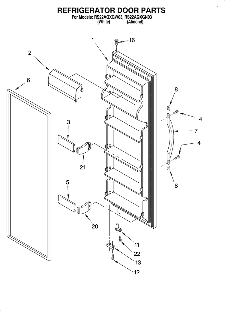 Refrigerator Door Diagram and Parts List for RS22AQXGN03  Roper Refrigerator