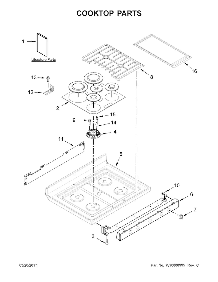 Cooktop Parts Diagram and Parts List for WFG715H0EH0  Whirlpool Range