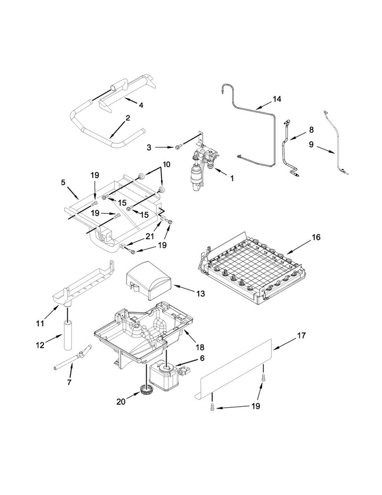 Evaporator, Grid, And Water Parts Diagram and Parts List for KUIC15POZP1  KitchenAid Ice Maker