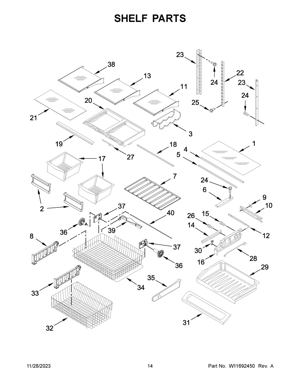 Shelf Parts Diagram and Parts List for KRFC300ESS11  KitchenAid Refrigerator