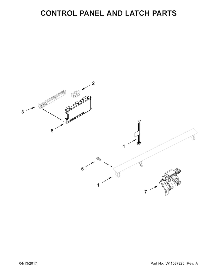 Control Panel And Latch Parts Diagram and Parts List for WDTA50SAHZ0  Whirlpool Dishwasher