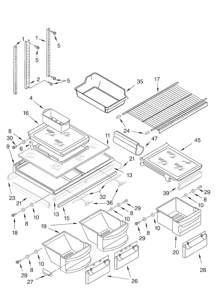 Shelf Diagram and Parts List for KTRA22ELBT01  KitchenAid Refrigerator