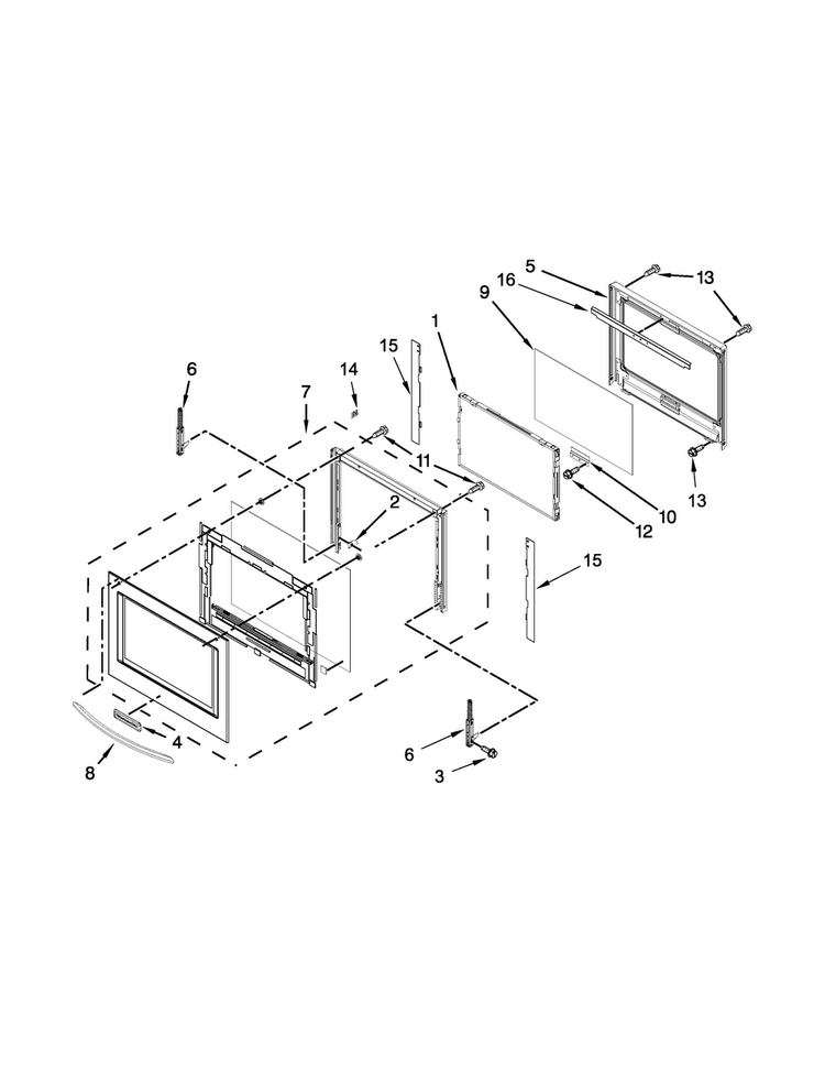 Oven Door Parts Diagram and Parts List for KEBS109ESS00  KitchenAid Wall Oven