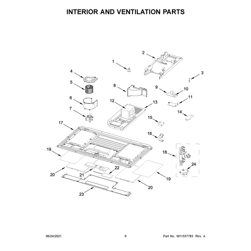 Interior And Ventilation Parts Diagram and Parts List for WML55011HW07  Whirlpool Microwave
