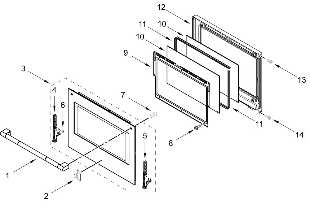 Lower Oven Door Parts Diagram and Parts List for JOEDC330RL00  Whirlpool Wall Oven