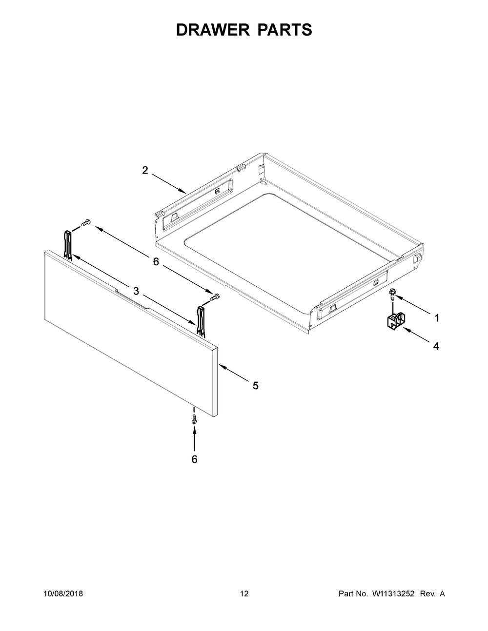 Drawer Parts Diagram and Parts List for IGR660GS0  Whirlpool Range