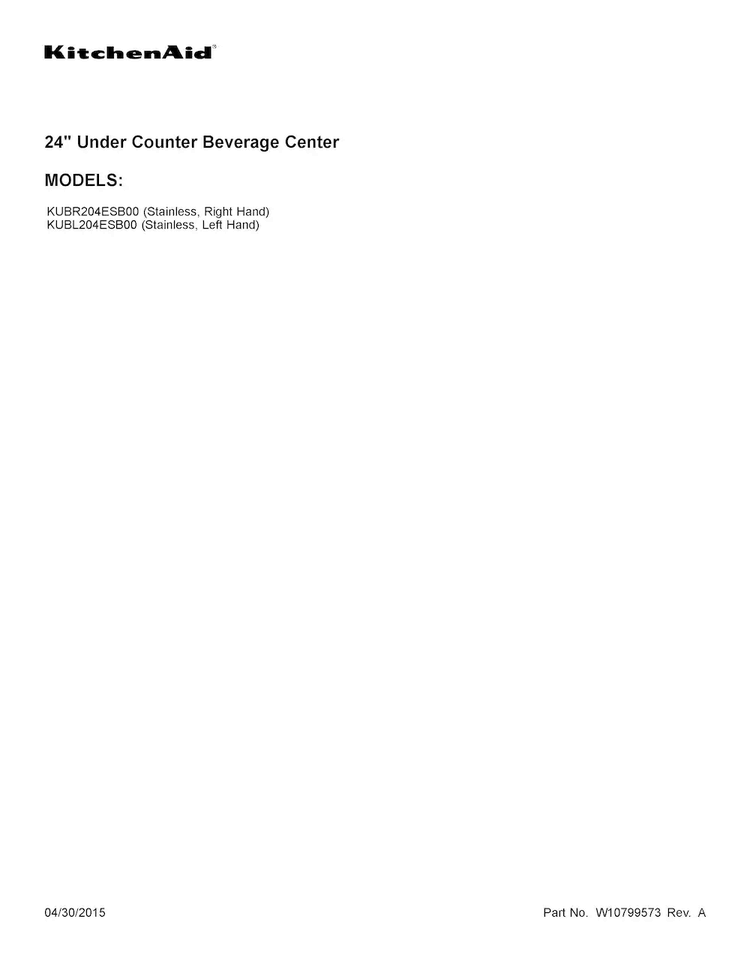 Cover Sheet Diagram and Parts List for KUBL204ESB00  KitchenAid Cooler