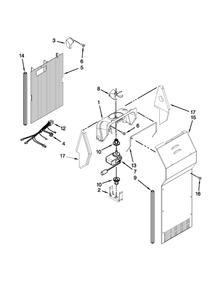 Air Flow Parts Diagram and Parts List for 5WRS22KNBF00  Whirlpool Refrigerator