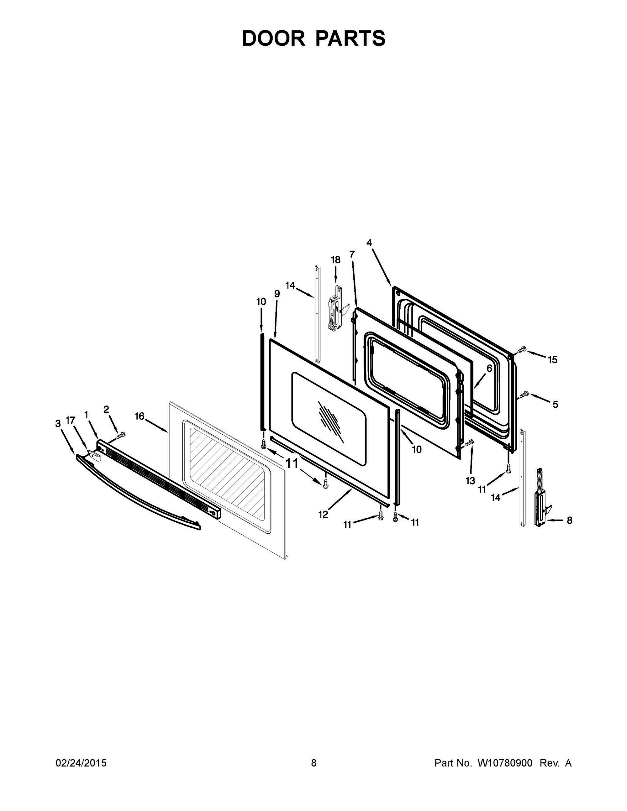 05 - DOOR PARTS Diagram and Parts List for YWFE330W0EB0  Whirlpool Range