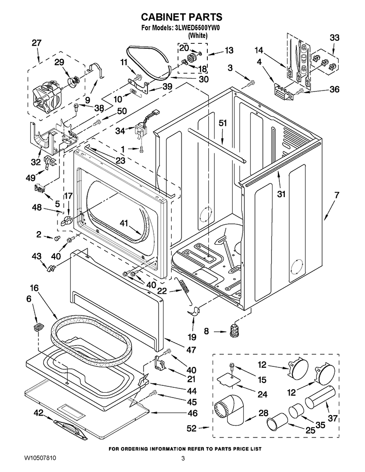 CABINET PARTS Diagram and Parts List for 3LWED5500YW0  Whirlpool Dryer