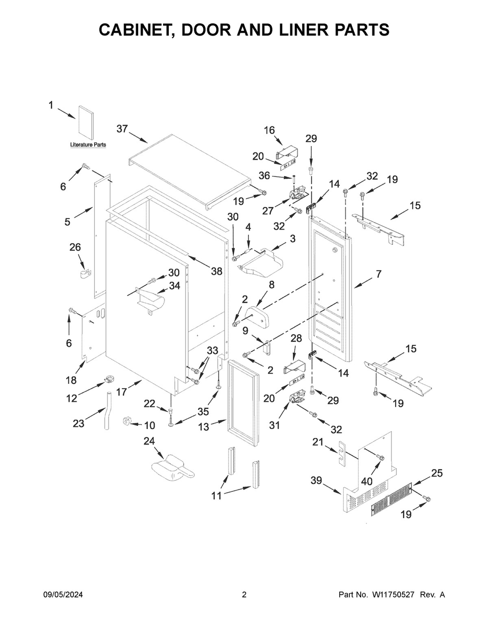 02 - Cabinet, Door And Liner Parts Diagram and Parts List for KUIX535HPA02  Whirlpool Ice Maker
