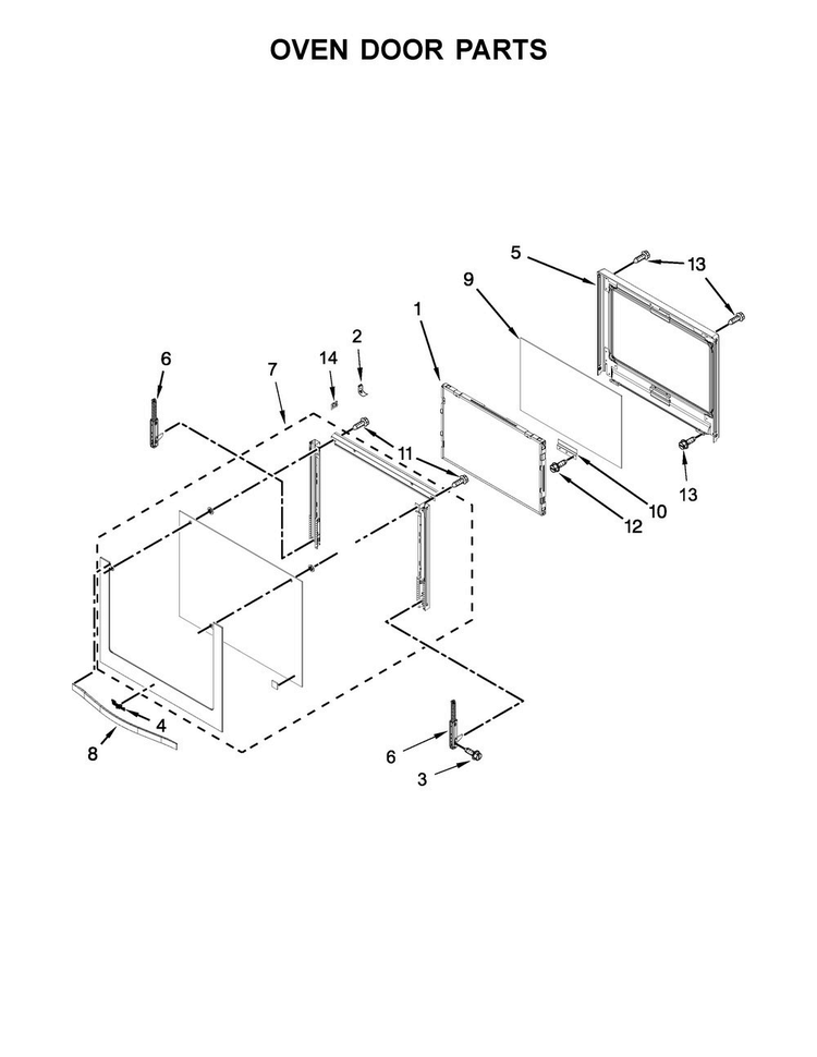 Oven Door Parts Diagram and Parts List for WOS97ES0ES02  Whirlpool Wall Oven