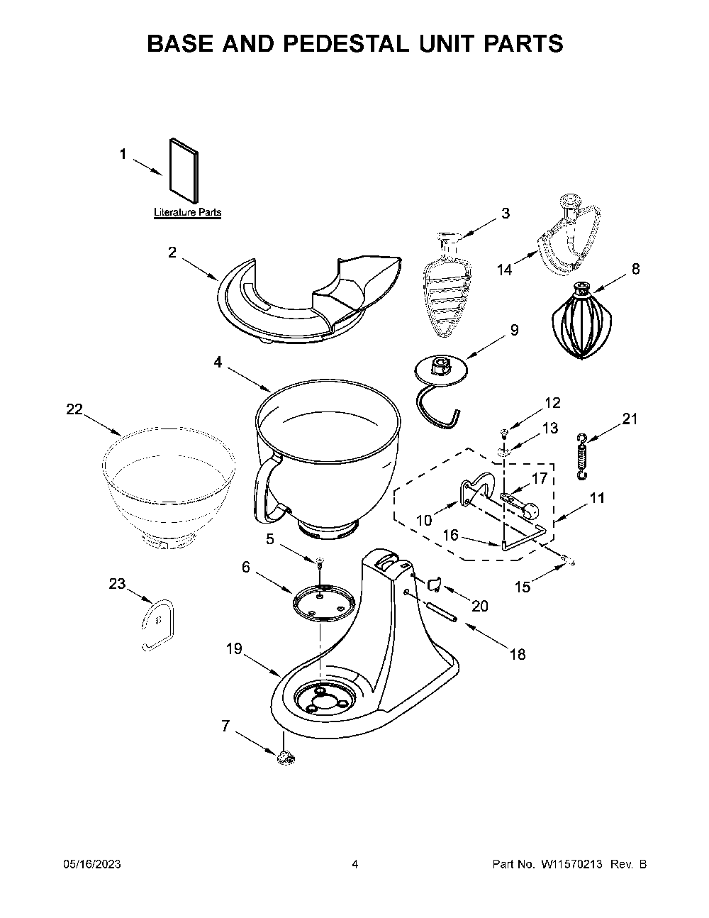 Base And Pedestal Unit Parts Diagram and Parts List for 5KSM195PSBHI0  KitchenAid Mixer