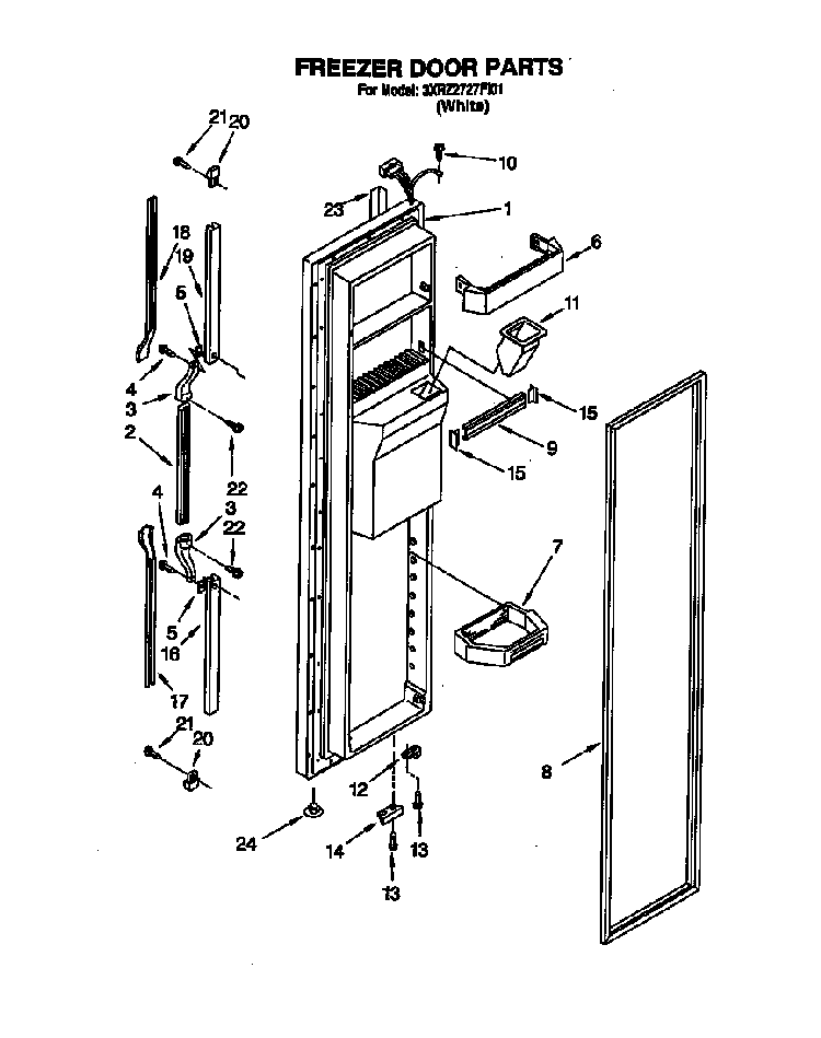 Freezer Door Diagram and Parts List for 3XR2727FI01  Whirlpool Refrigerator