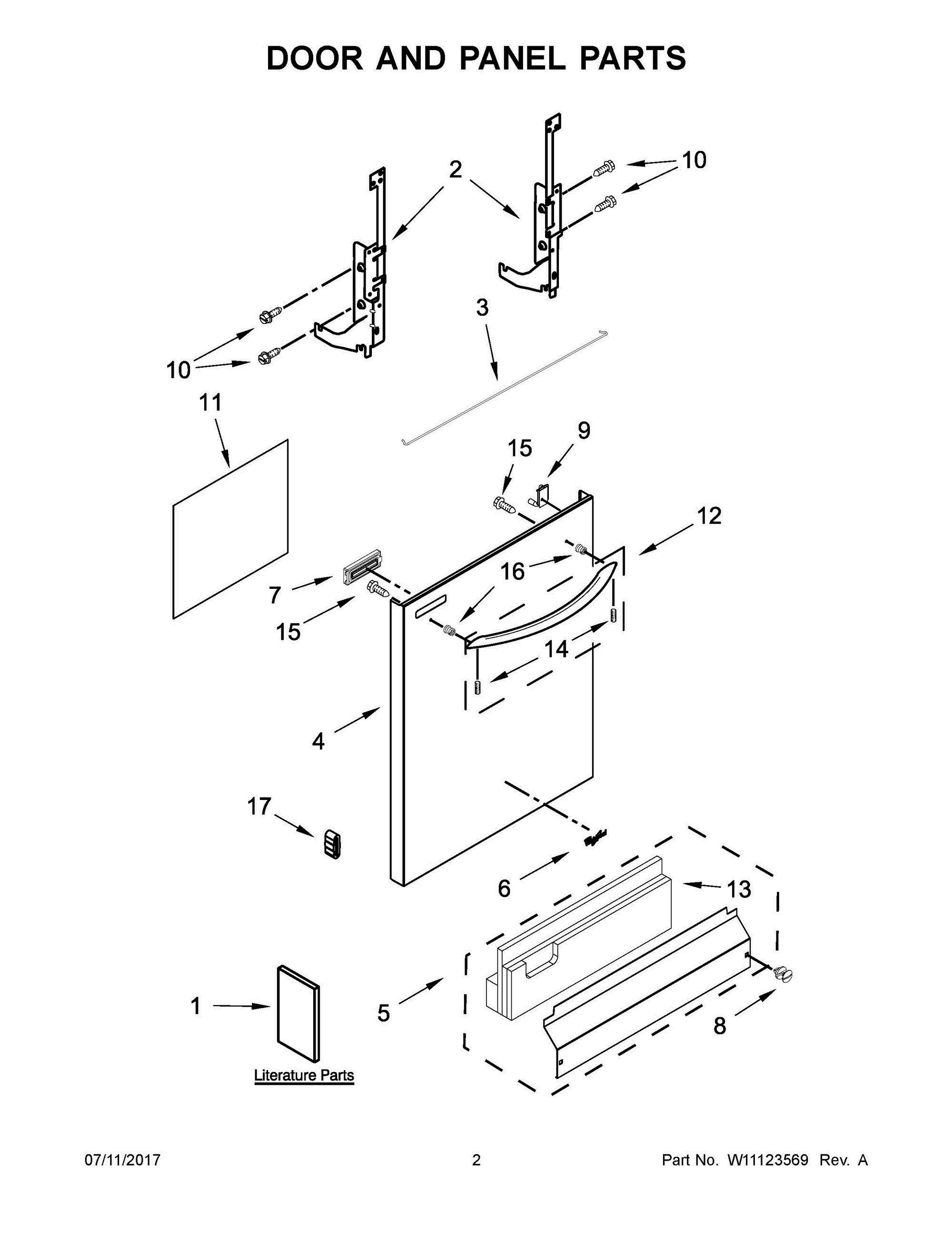 02 - DOOR AND PANEL PARTS Diagram and Parts List for WDT720PADB3  Whirlpool Dishwasher