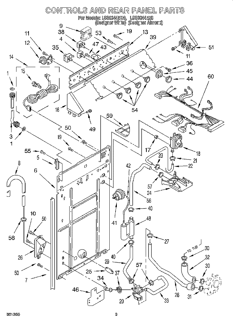 CONTROLS AND REAR PANEL Diagram and Parts List for LSS9244EQ0  Whirlpool Washer