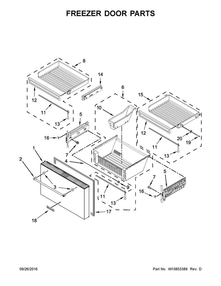 Freezer Door Parts Diagram and Parts List for KRMF706ESS01  KitchenAid Refrigerator
