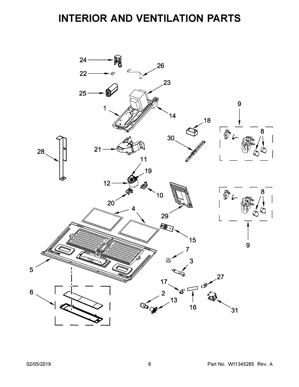 Interior And Ventilation Parts Diagram and Parts List for YWMH75021HZ2  Whirlpool Microwave