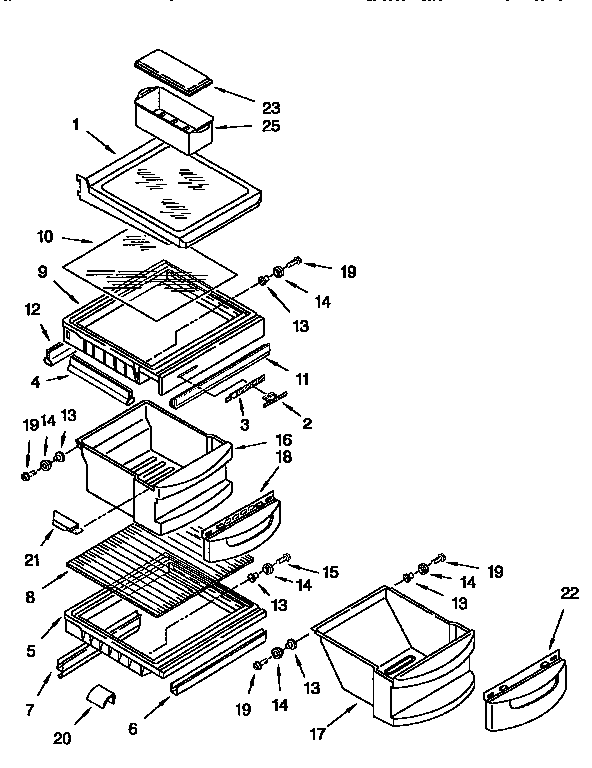 Refrigerator Shelf Diagram and Parts List for KSRP27QBL00  KitchenAid Refrigerator