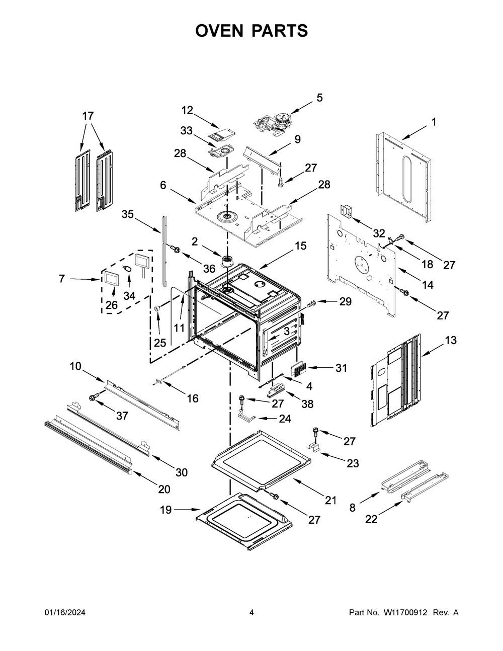Oven Parts Diagram and Parts List for KOEC527PBS00  KitchenAid Microwave Oven Combo