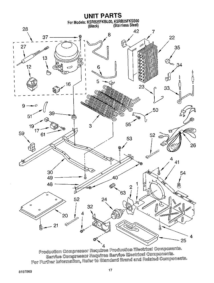 UNIT Diagram and Parts List for KSRB25FKSS00  KitchenAid Refrigerator