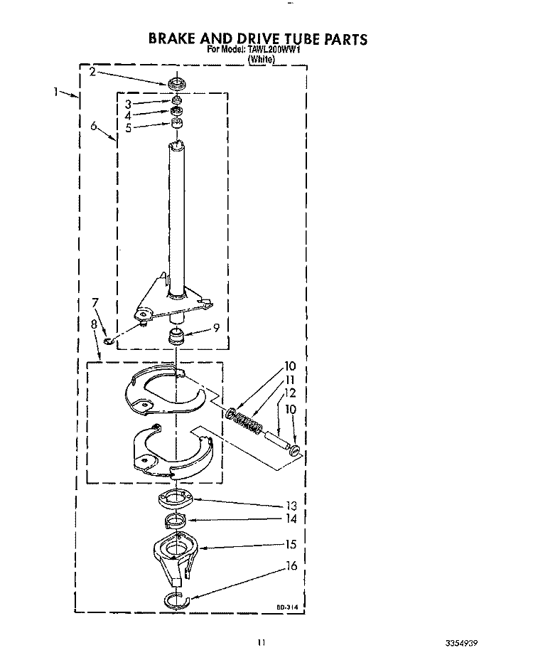BRAKE AND DRIVE TUBE Diagram and Parts List for TAWL200WW1  Estate Washer