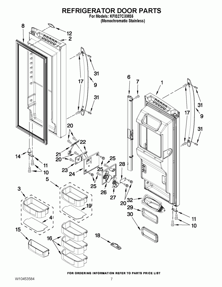 REFRIGERATOR DOOR PARTS Diagram and Parts List for KFIS27CXMS5  KitchenAid Refrigerator