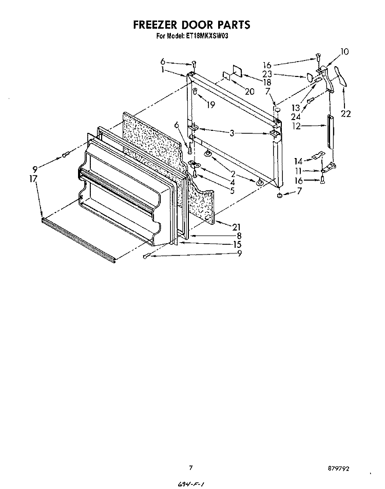 FREEZER DOOR Diagram and Parts List for ET18MKXSW03  Whirlpool Refrigerator