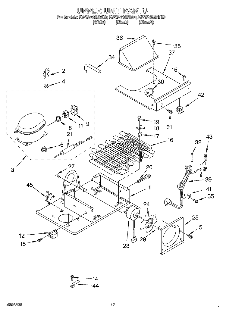 UPPER UNIT Diagram and Parts List for KSSS36MHT00  KitchenAid Refrigerator