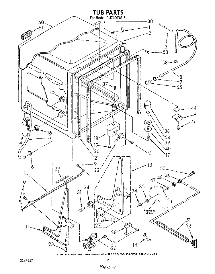 TUB , LITERATURE AND OPTIONAL Diagram and Parts List for DU7400XS6  Whirlpool Dishwasher