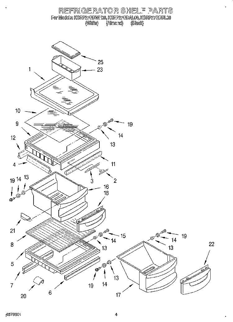 REFRIGERATOR SHELF Diagram and Parts List for KSRP27QDBL00  KitchenAid Refrigerator