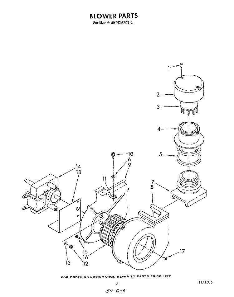 BLOWER Diagram and Parts List for 4KPDI620T3  KitchenAid Dishwasher